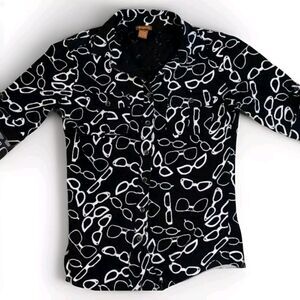 Copper Key Girls Size Small Button Down Black Shirt Glasses AOP Fast Shipping